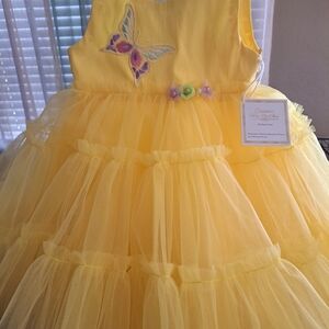 Yellow Tulle Dress with Butterfly Accent